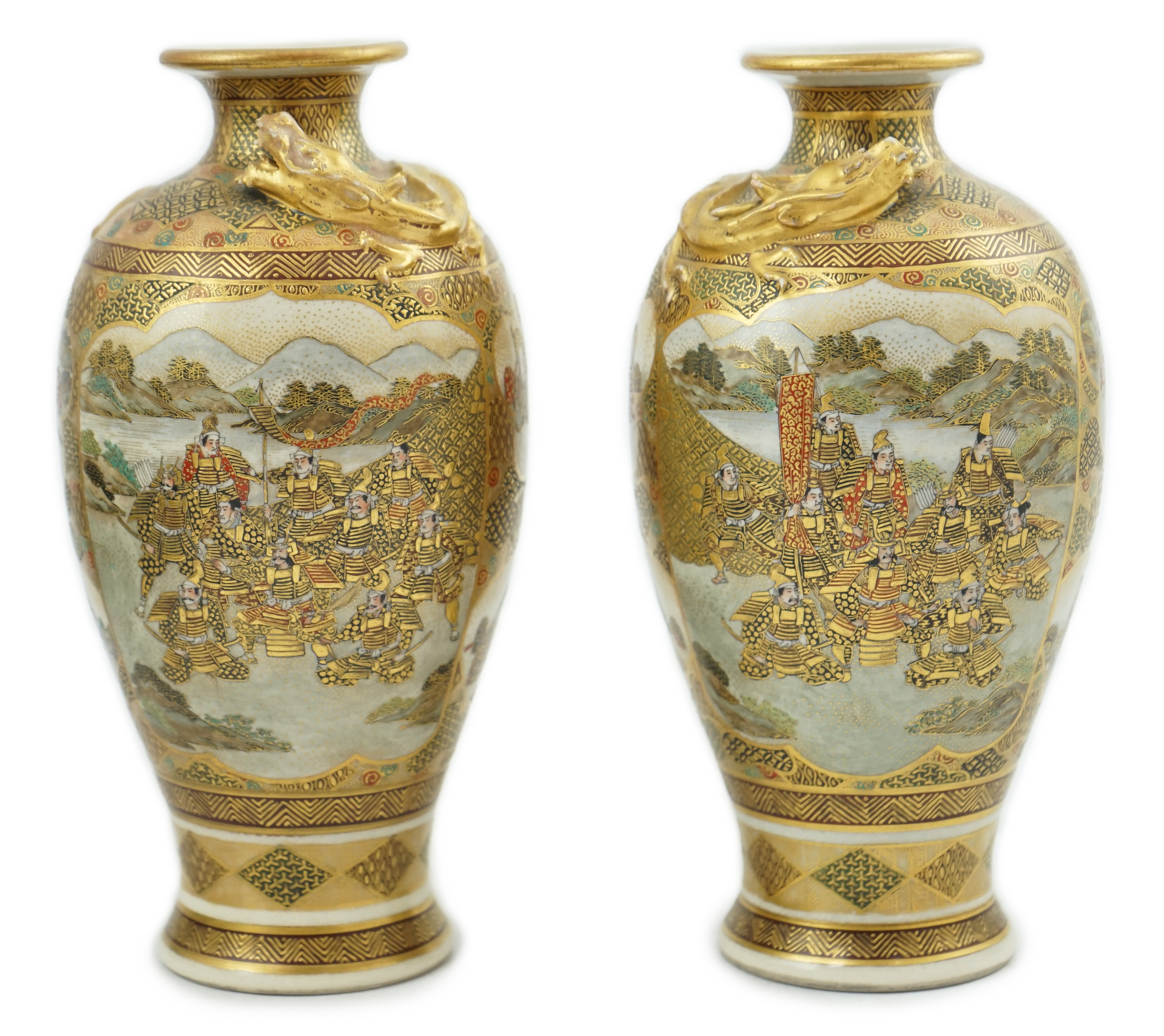 A pair of Japanese Satsuma 'dragon' vases, Meiji period